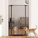 LuxTrsde 55.1" Extra Tall Dog Gate for StairsDoorways, Cat Gate Indoor for Doorways/Hallways/Kitchen, 30.1-33.8"" Wide Include 4.13" Extension Kits, No Drilling Auto Close High Pressure Mounted, Brown