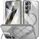 MATEPROX Compatible with Samsung Galaxy S25 Case with Stand, Magnetic Clear Crystal Shockproof Bumper Cover with Screen Protector for S 25 6.2'' (2025)-Grey