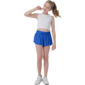 Flowy Shorts for Girls Butterfly Shorts for Kids Teens Preppy Tennis Running Athletic Shorts with Liner (10, Royal Blue)