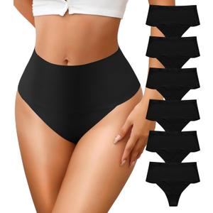 ASIMOON High Waisted Thongs Underwear for Women Seamless Underwear Ladies Soft No Show High Cut Panties 6 Pack (Large, Black(6 Pcs))