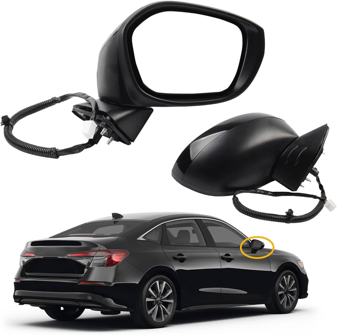 Dasbecan Passenger Right Side Mirror Compatible with 2022-2025 Honda Civic With Power Glass, Manual Folding, Match to Crystal Black Pearl Replaces# HO1320350 76208T20A01 (3Pins)