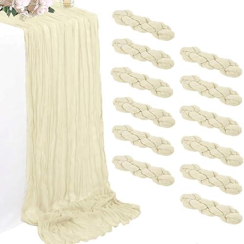 6 Pack Beige Cheesecloth Table Runners 35 x 120 Inch Rustic Boho Gauze Christmas Table Runner for Wedding Arch, Party Decoration, Bridal Shower, Reception, Farmhouse Dining Decor