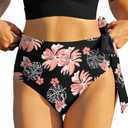 ZAFUL Women High Waisted Bikini Bottoms Ruched Swimsuit Bottom Tummy Control Bathing Suit Bottoms (L, 99-floral Black)