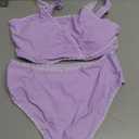 KANGKANG Girls Swimsuit Bikini Set, Girls Bathing Suits Size 14-16 Solid Color V-Neck Two Piece Teen Swimsuits with Chest Pad Adjustable Straps Swimwear Set (Color: Purple)