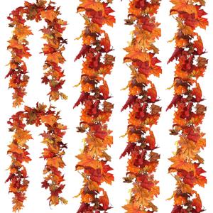 CQURE 5 Pack Fall Leaf Garland, Total 29.5Ft Artificial Fall Vines Autumn Garland Fall Maple Leaves Thanksgiving Decor for Home Wedding Fireplace Christmas (Yellow)