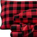 Bare Home Flannel Sheet Set Prints, 100% Cotton, Velvety Soft Heavyweight - Christmas Holiday Sheets - Double Brushed Flannel - Extra Softness, Comfort - Deep Pocket (Twin, Buffalo Plaid - Red/Black)