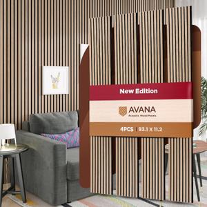 Avana Acoustic Wood Wall Panels 93.2x11.25 Inch Panels Fits 94x12 Layout White Oak Acoustic Panels 4 PCs Wall Panels for Interior Wall Decor for Homes, Offices Durable Wood Panels for Wall