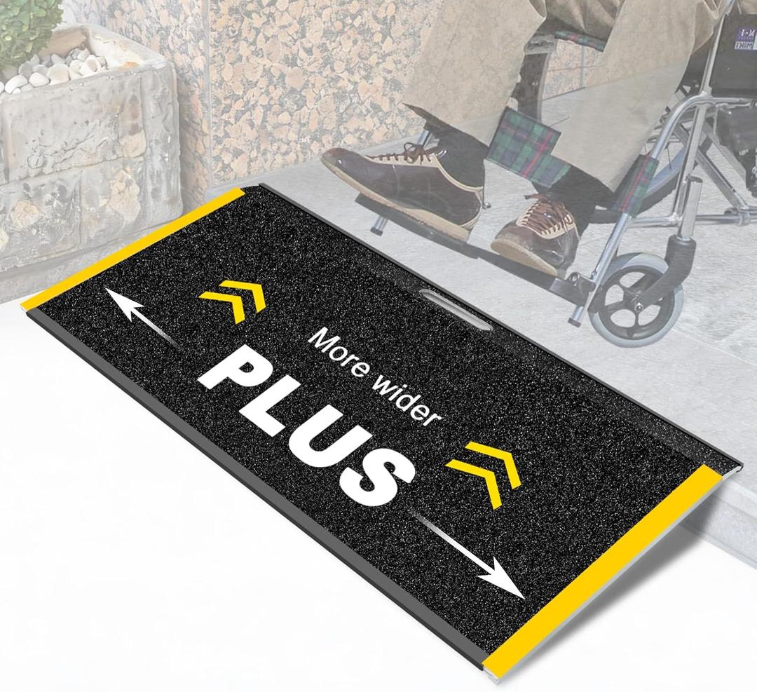 Ruedamann Aluminum Threshold Ramp, 16" x 32" Portable Wheelchair Ramp | Double Anti-Slip Protection | Built-in Carry Handle | Ready to Use | Floor Protection