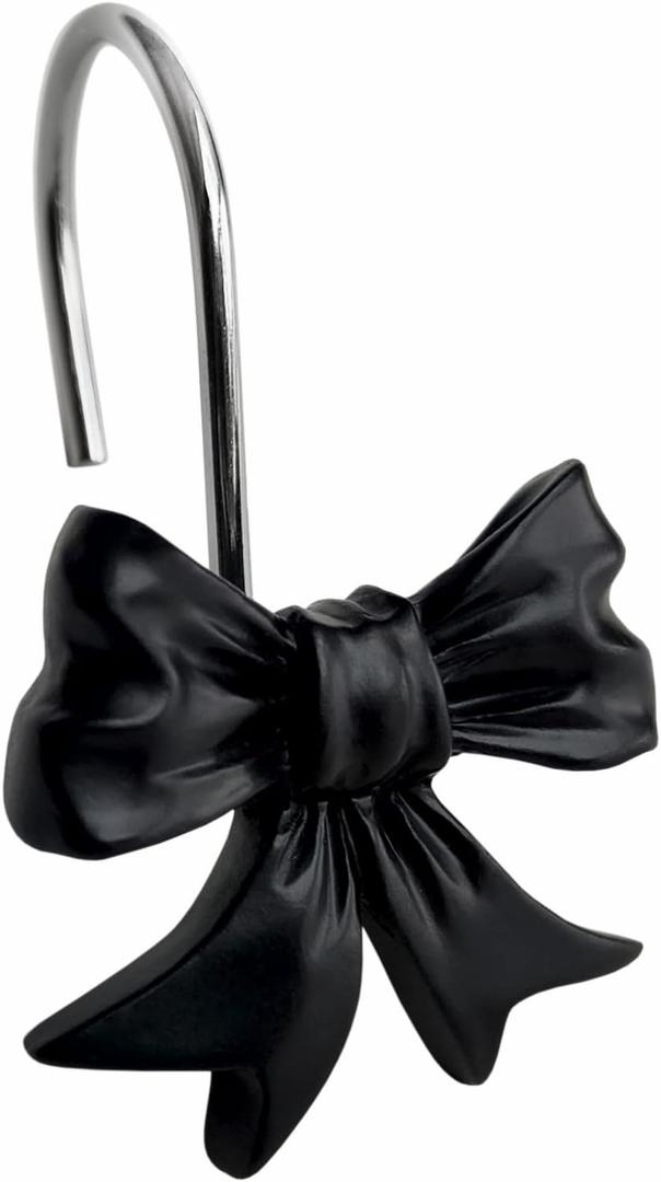CHICTIE Decorative Shower Curtain Hooks, Bow Knot Shower Curtain Rings Hooks for Bathroom Baby Kids Room Rustproof Shower Hooks, 12pcs (Black)