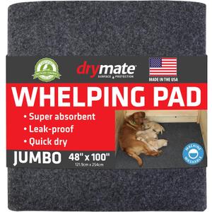 Drymate Jumbo Whelping Box Liner Mat, Machine Washable, Super Absorbent, Waterproof, Quick Dry, Slip-Resistant, Reusable Dog Puppy Pee Pads for Training, Housebreaking, Incontinence (USA Made)(48x100)