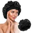 Silk Bonnet for Sleeping Women, Adjustable Satin Hair Bonnets with Elastic Tie Band Silk Head Wrap for Sleeping for Natural Curly Straight Hair (Back)