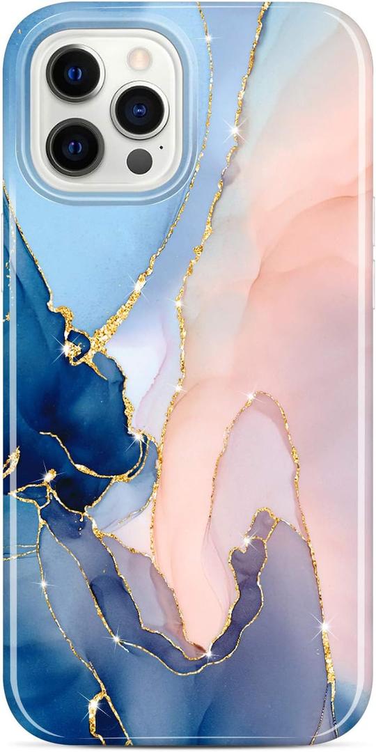 JAHOLAN Gold Glitter Sparkle Case Compatible with iPhone 12 Pro Max Marble Design Clear Bumper TPU Soft Rubber Silicone Cover Phone Case 6.7 inch Purple