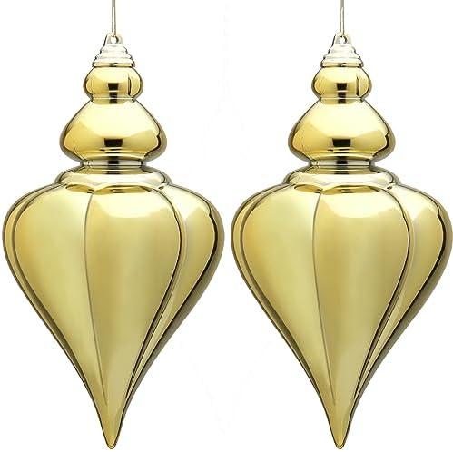 2 Pcs 9" Large Shatterproof Finial Drop Ornaments - Champagne Big Ornaments for Christmas Tree Decorations
