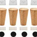 Wood 4 Inch Furniture Legs Set of 4 Round Solid Mid Century Couch Feet Replacement Legs for Sofa Dresser Cabinet Bed Ottoman Home DIY (Round Straight Natural)