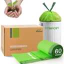 Compost Bags 5 Gallon with Drawstring Tear Off 20 Liter Extra Thick 0.78 Mils Compostable Food Scrap Waste Bags with US BPI ASTM D6400 and Europe OK Compost Home Certified 60 Counts