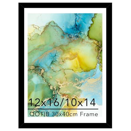 QOTIB Wood 12x16 Frame Black with 10x14 Mat, for 30 x 40cm Diamond Art Painting, Display Picture 10 x 14 with Mat or 12 x 16 without Mat, Large 30x40 Picture Frame for Wall Hanging, Black, 1 Pack
