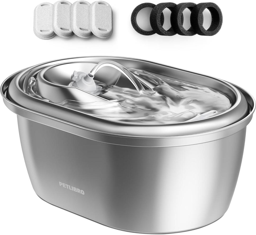 PETLIBRO Stainless Steel Cat Water Fountain, 101oz/3L Pet Water Fountain for Cats Inside, Food-Grade Dog Water Fountain, Automatic Cat Water Dispenser (Metal)