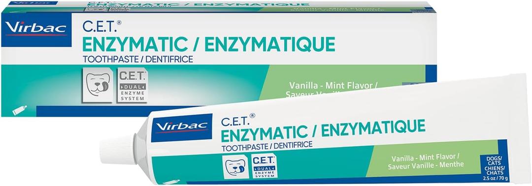 Virbac C.E.T. Enzymatic Toothpaste Eliminates Bad Breath by Removing Plaque and Tartar Buildup Best Pet Dental Care Toothpaste Vanilla Mint Flavor 2.5 Oz Tube, Expiry: 07-2027 Virbac C.E.T. Enzymatic Toothpaste Eliminates Bad Breath by Removing Plaque and Tartar Buildup Best Pet Dental Care Toothpaste Vanilla Mint Flavor 2.5 Oz Tube, Expiry: 07-2027