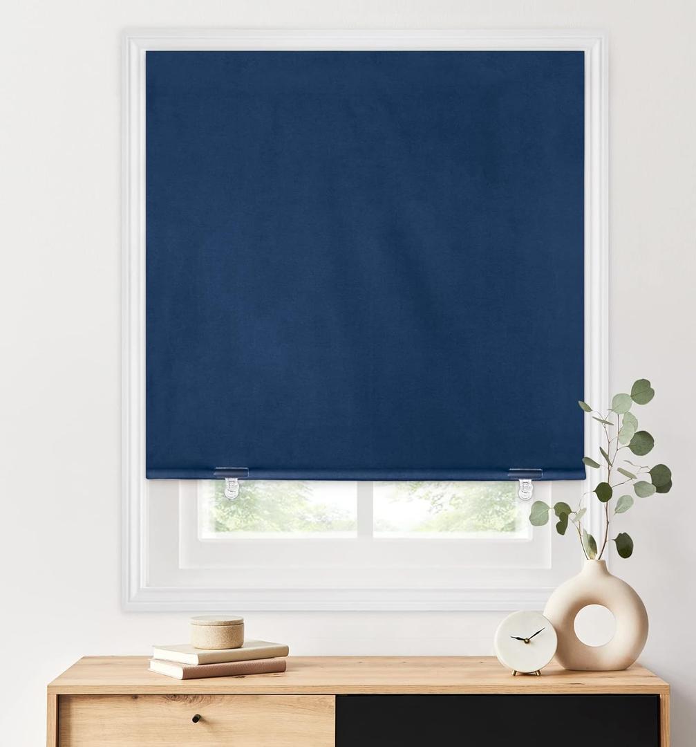 LazBlinds 100% Blackout Roller Shades, No Tools No Drill Cordless Blinds for Windows, Thermal Insulated UV Protection Privacy Window Shades for Bedroom (48''W x 72''H, Navy Blue)