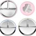 3 Pack Stainless Steel Kids Plates, 8 Divided Metal Toddler Plates with Removable Suction Silicone Sleeves, Stainless Steel Silicone Baby Plate for Infants & Toddlers 1-3 Years, Dishwasher Safe