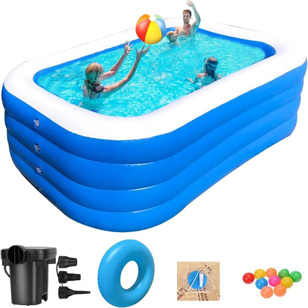 Swimming Pool GooMood Inflatable Pool, 71” x 51” x 28” Above Ground Pool, Large Size Thickened Blow Up Swimming Pools Play Center for Kids Children Family Outdoor Garden Garden Lawn Backyard