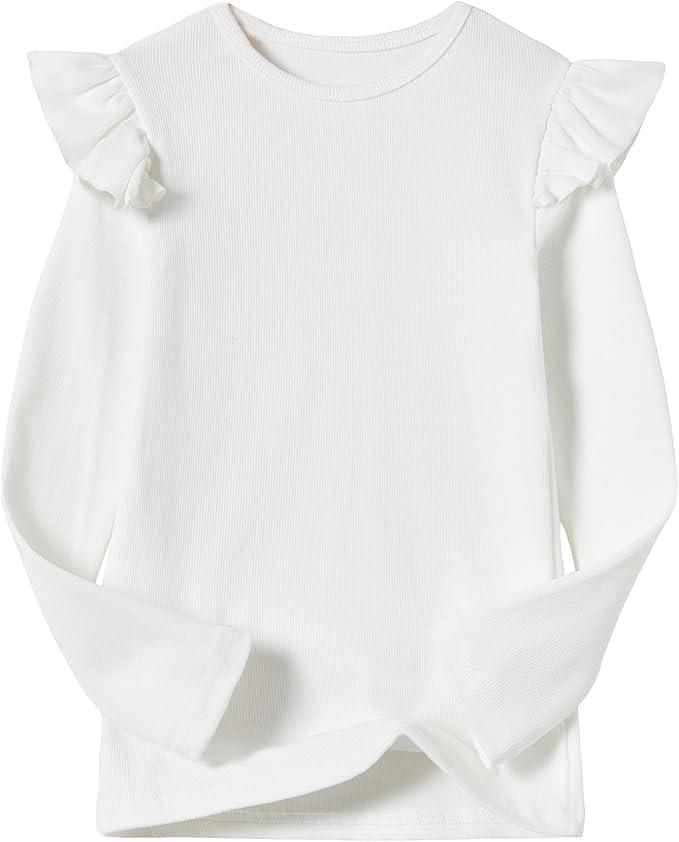 Girls Long Sleeve T-Shirt Cotton Rib Knit T Shirt Toddler Stretch Basic Warm Round Neck Tops 140