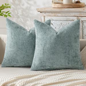 MIULEE Pack of 2 Couch Throw Pillow Covers 20x20 Inch Coastal Light Blue Modern Boho Accent Decorative Pillow Covers Soft Chenille Farmhouse Cushion Covers for Home Decor Bed Sofa Living Room