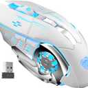 AULA SC100 Silent White Wireless Mouse Rechargeable, RGB LED Backlit, DPI Adjustable, 2.4G Wireless Optical Computer Gaming Mice with USB Receiver, Punk Cool Mouse for Office/Games