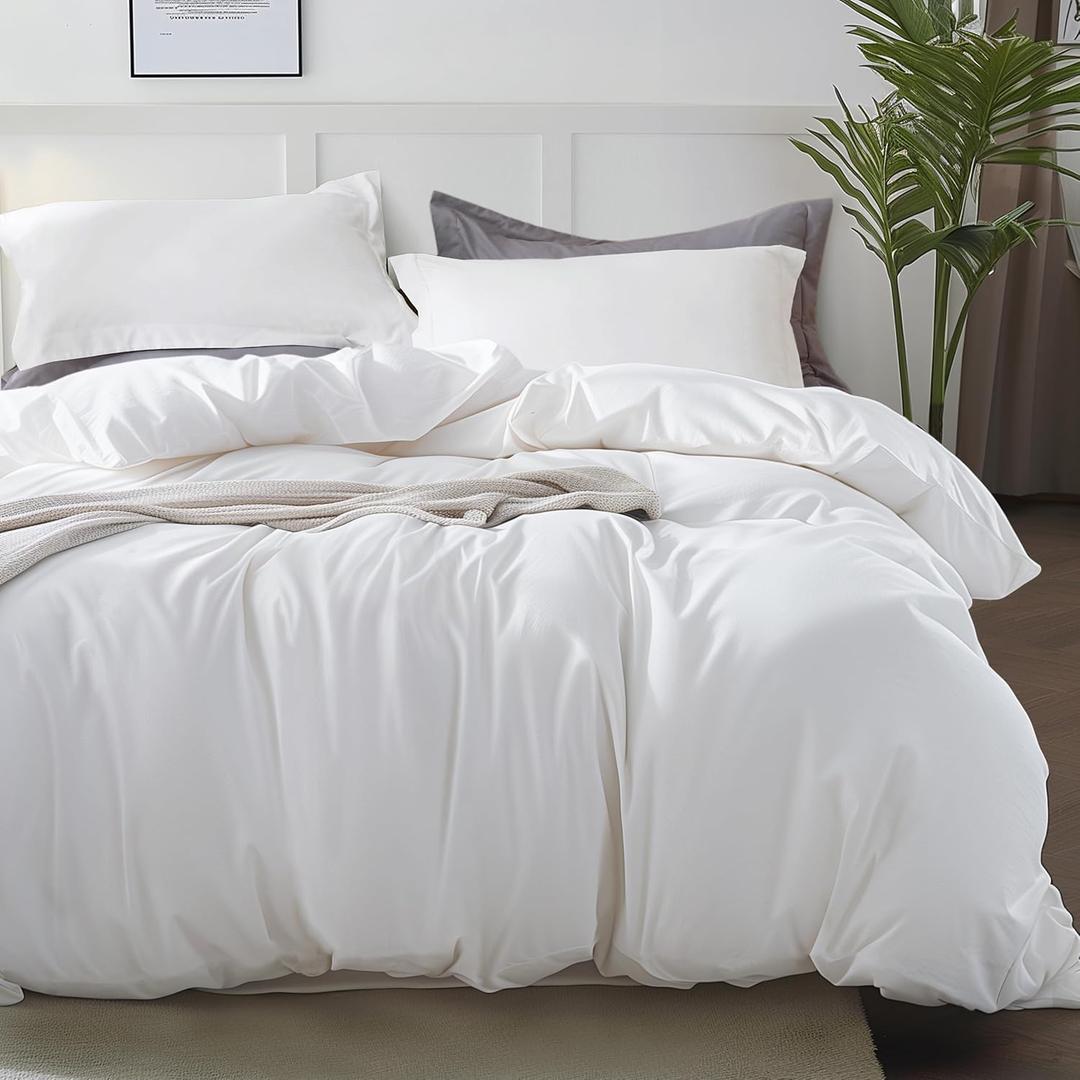 Bedsure Duvet Cover King Size - Soft Double Brushed Bedding Set for Kids & Adults, Zipper Closure, 3 Pieces, Includes 1 Duvet Cover (104"x90") & 2 Pillow Shams, NO Comforter, Bright White