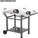 Feasto Movable Grill Table with Folding Side Table, Pizza Oven Table as BBQ Food Prep Cart with Undershelf for Outdoor & Indoor Use, 43" L x 20" W Stainless Steel Tabletop, Grey
