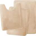 Microfiber Bathroom Rug Set, Soft 1 Piece Bath Rug Set, 1 Toilet Mat U-Shaped and 1 Bathroom Rugs, Washable Absorbent Floor Mat, Quickly Dry Mats for Bathroom Tub Khaki