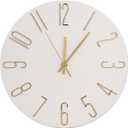 Wall Clock 12 Inch Silent Non-Ticking Imitation Wood Indoor Clock Round White Decor Clock Modern 3D Figures Quartz Wall Clocks for Home, Hotel, Office, School, Bedroom, Living Room, Kitchen