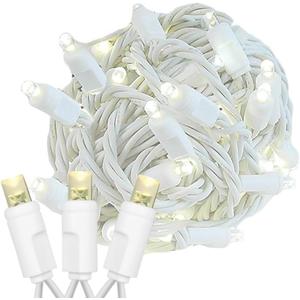 Novelty Lights 25ft Christmas String Lights, 50 Warm White LED Bulbs on White Wire, 6" Spacing, Connectable Indoor Outdoor Commercial Grade Lighting for Holidays Patio Weddings