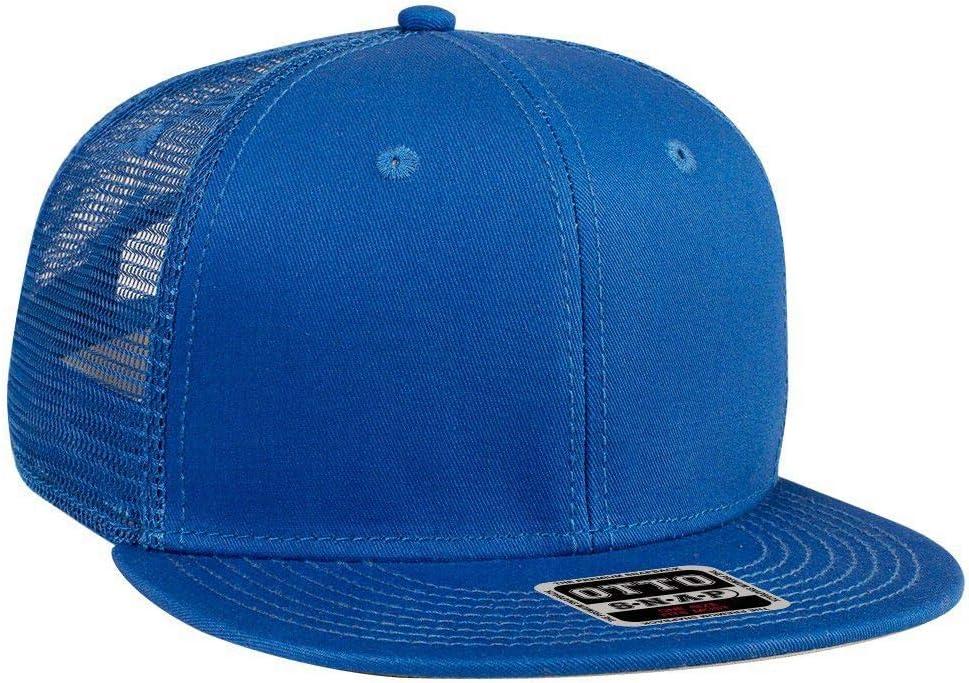 OTTO SNAP Cotton Twill Round Flat Visor 6 Panel Mesh Back Trucker Snapback (One Size, Royal)