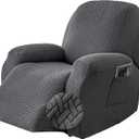 Genina Recliner Chair Cover, Stretch Reclining Chair Covers, Recliner Sofa Slipcovers Stripe Jacquard Lazy Couch Covers Furniture Protector Covers for Pet Kid (1 Seater, Dark Gray)