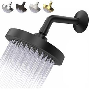 High Pressure Shower Head - Anti-Clogging Silicone Nozzles 2.5 GPM Removable Restrictor - Easy to Clean and Install - Includes Plumbers Tape - 6 inch - (Matte Black 2.5GPM)