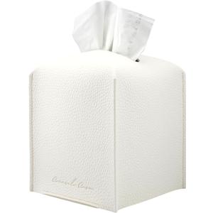 Premium PU Leather Tissue Box Holder - Elegant Hotel-Style Tissue Box Cover for Home, Office & Car Dcor, Tissues Cube Organizer for a Natural & Classic Look (White)