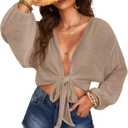Women's Swimwear Cover Ups Tops Tunic Self-tie Swimsuit Bikini Bathing Suit Long Sleeve Soft Beach Shirt for Women