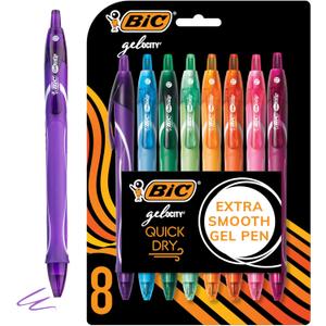 BIC RGLCGAP81AST Gel-ocity Quick Dry Retractable Gel Pen, 0.7mm, Assorted Ink/Barrel, 8/Pack