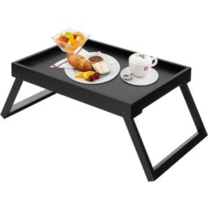 Bamboo Bed Tray Table with Foldable Legs, Breakfast Tray, Laptop Desk for Bed or Sofa,Food,Dinner,Serving,TV Table Kitchen, Eating,Working, Reading(Black)