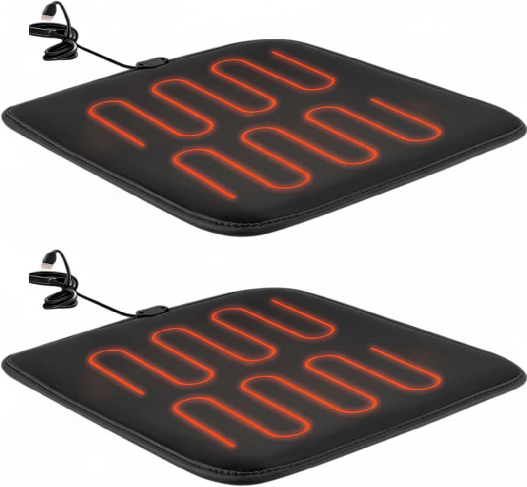 Tuanse 2 Pack Heated Seat Cushion Heated Bleacher Chair Pad Portable Foldable Black Heating Mats with USB Port for Office Home Use Indoor Outdoor Events