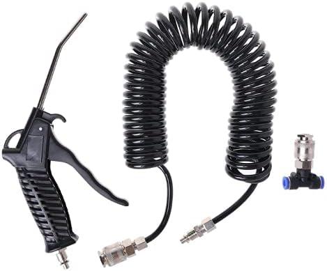 Air Blow Gun Kit Air Duster Cleaning Nozzle Blow Spray Tool Kit with 5 Meter Long Coil PU Air Hose,58mm(Black)