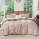 King Size Comforter Set Floral Soft 3 Pieces Chic Crinkle Gauze Fabric Garden Style Vintage Floral Print Botanical Comforter for All Seasons Luxury Warmth Comfy Breathable with 2 Pillowcases
