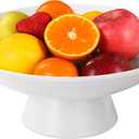 AKICTE Ceramic Fruit Bowl, 10 Inch White Fruit Bowl For Kitchen Counter, White Pedestal Bowl for Decor, Decorative Fruit Bowl for Kitchen & Home Decor (Ceramic White)