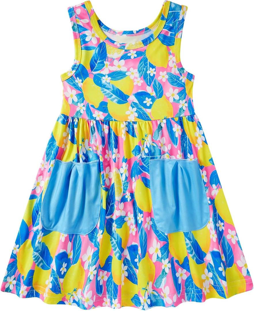 Kimoda Little Girls Summer Sleeveless Dress Toddler Print Casual Sundress 2-7 Years