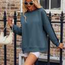 Zeagoo Womens Sweatshirt Long Sleeve Color Block Fleece Hoodies Fall Casual Crewneck Pullover Tunic Tops 2024 (Blue, XXL)