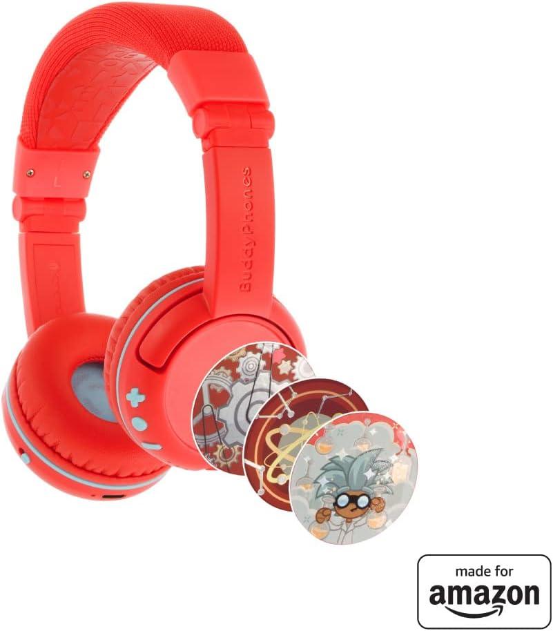 All-New, Made for Amazon BuddyPhones PlayTime Volume-limiting Bluetooth Child Headphones Age (3-7), Poppy Red