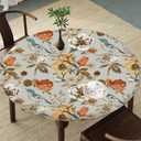 Autumn Melody Floral Round Tablecloth  Fitted Circle Table Cover with Elastic Edge, Waterproof & Washable Polyester Table Cloth for 55" to 66" Indoor/Outdoor Tables (Autumn Songbird Canvas)