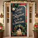 Christmas Religious Door Cover Decorations Nativity Scene Door Banner Background Jesus is the Reason for the Season Porch Front Door Sign Cover for Winter Xmas New Year Decor Party Supplies
