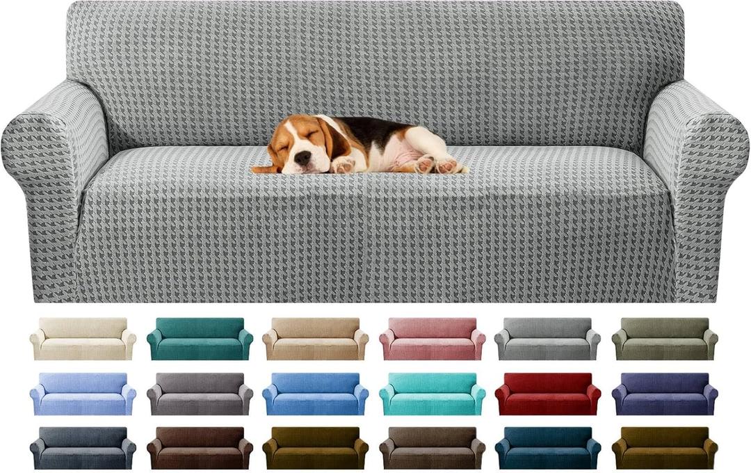 MAXIJIN Stretch Couch Cover Sofa Covers for 3 Cushion Couch (71"-91" Washable Sofa Slipcovers with Non-Slip Foam & Elastic Strap, Dog Cat Pet Friendly Furniture Protector (Large, Light Gray)